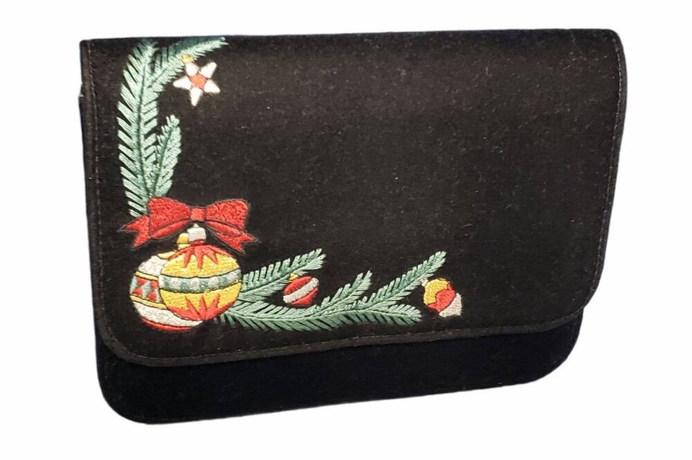 Worthington Holiday Christmas Ornaments Embroidered Clutch Purse Bag w. Strap